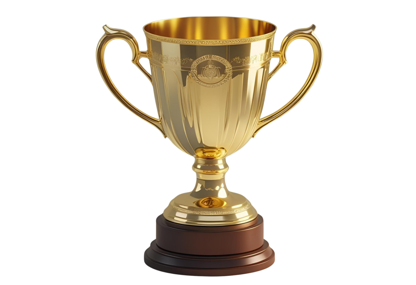 3D realistic golden trophy cup. Shiny award prize for display png