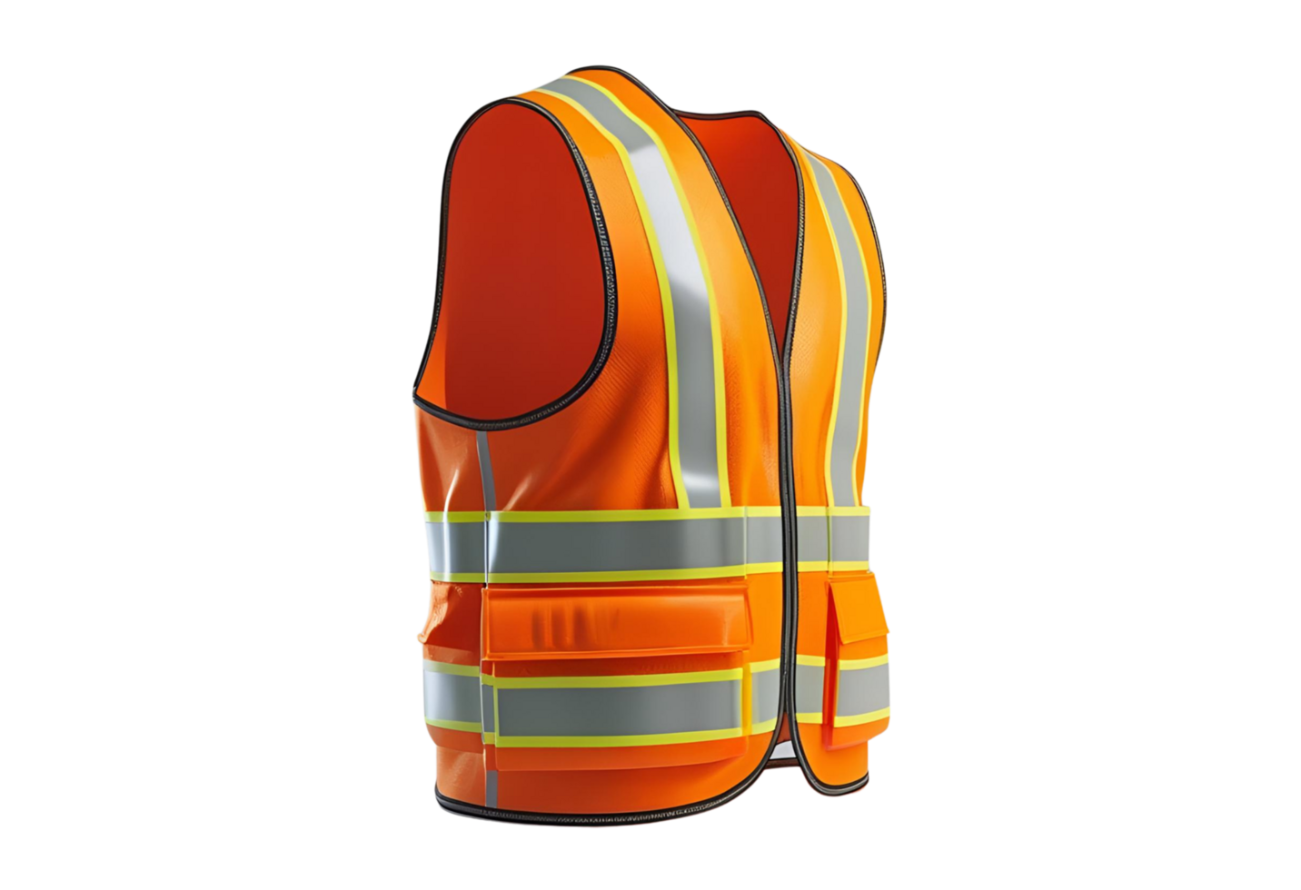 Orange safety vest. 3D rendering for construction gear display. png