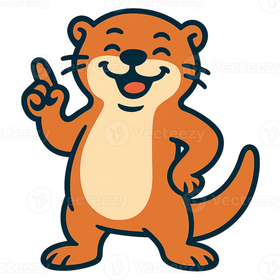 Happy cartoon otter standing and pointing up illustration png