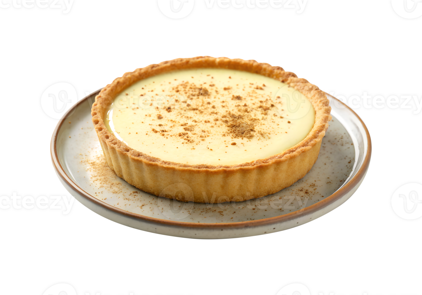 Custard tart with nutmeg served on a plate isolated on transparent background png