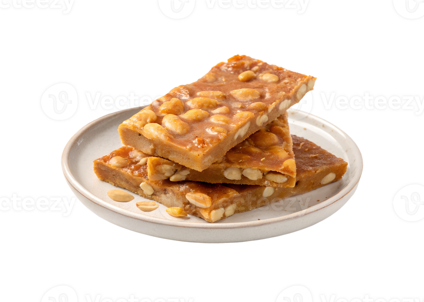 Peanut brittle served on a plate on transparent background png
