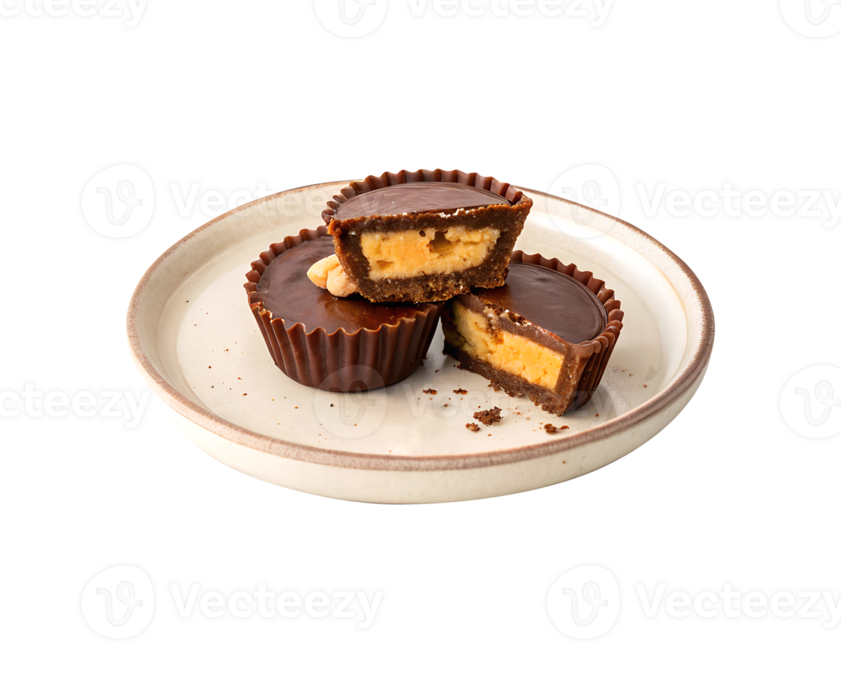 Peanut butter cup desserts served on a plate isolated on transparent background png