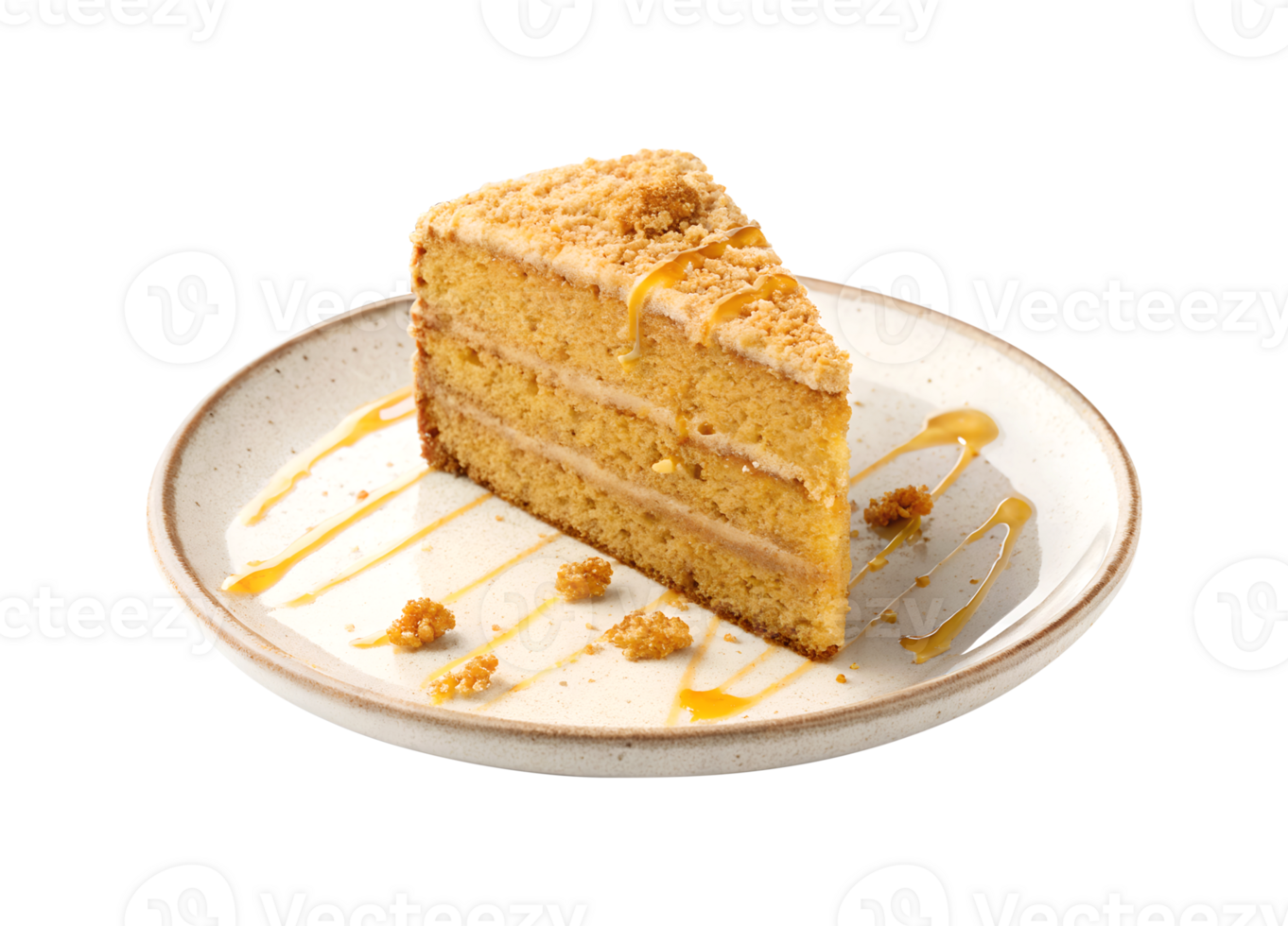 Honey cake slice served on a plate isolated on transparent background png