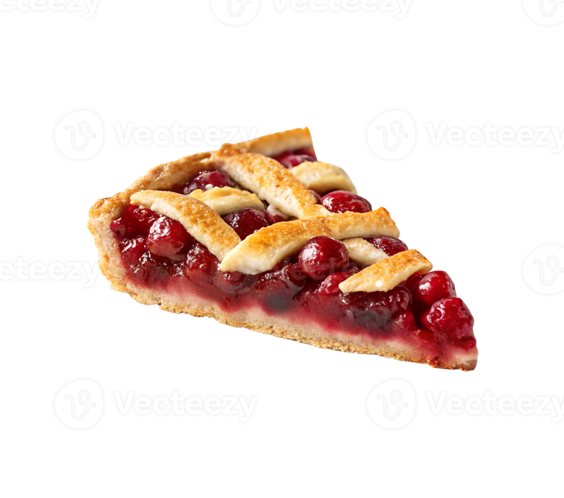 Cherry pie slice served isolated on transparent background png