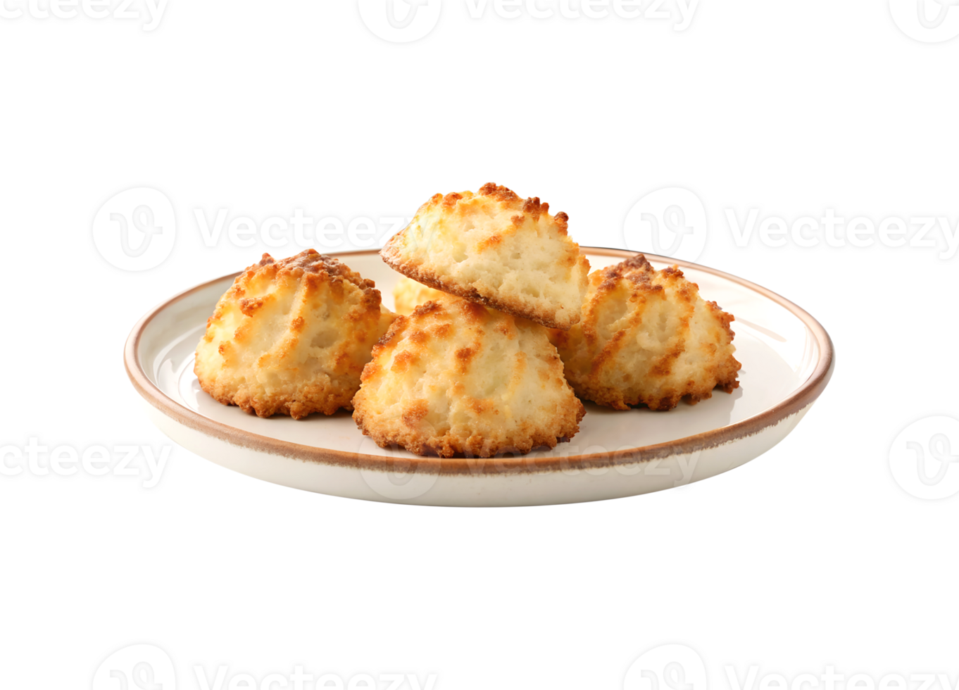 Coconut macaroons served on a plate isolated on transparent background png