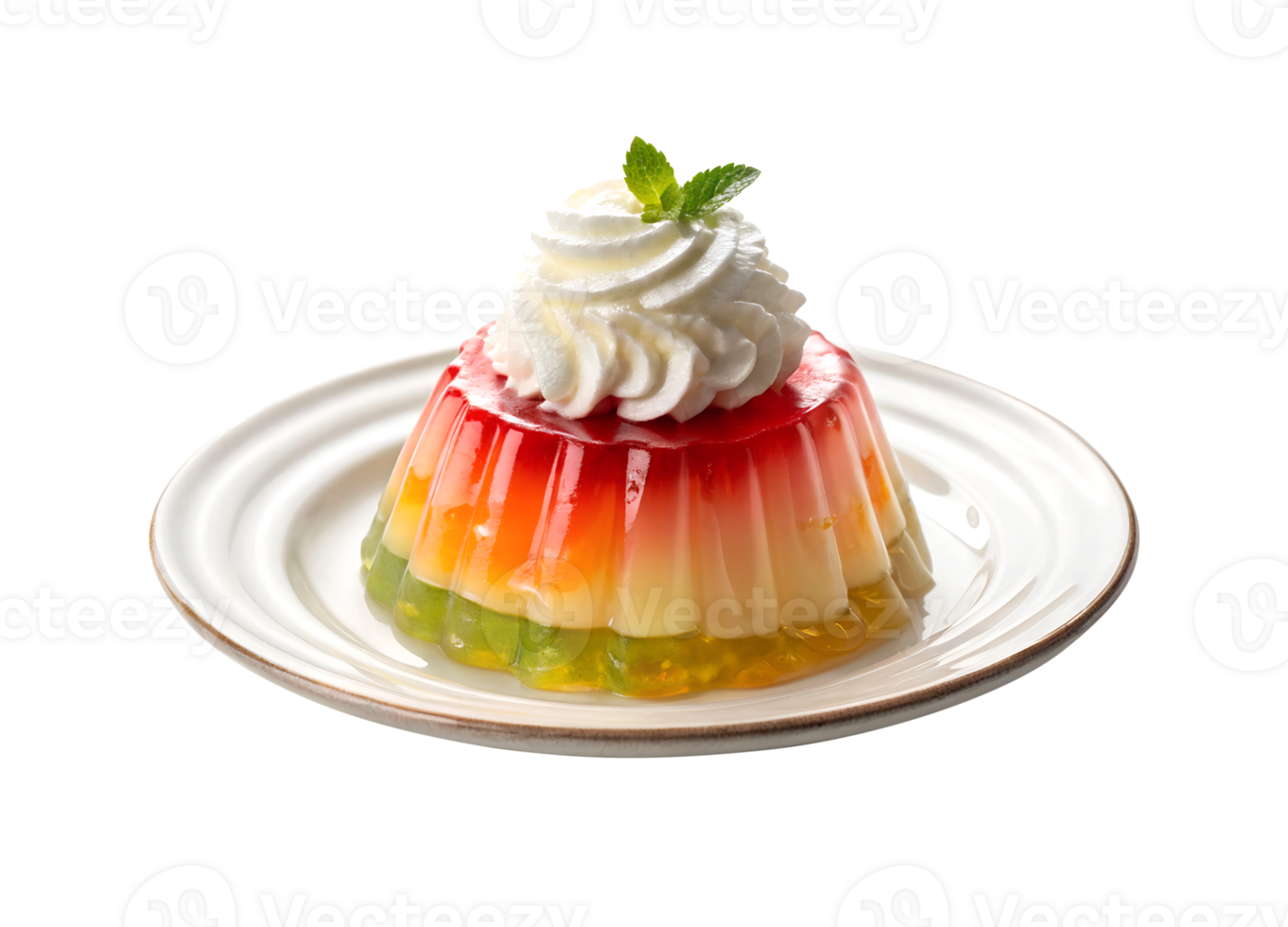 Gelatin dessert with whipped cream on a plate isolated on transparent background png