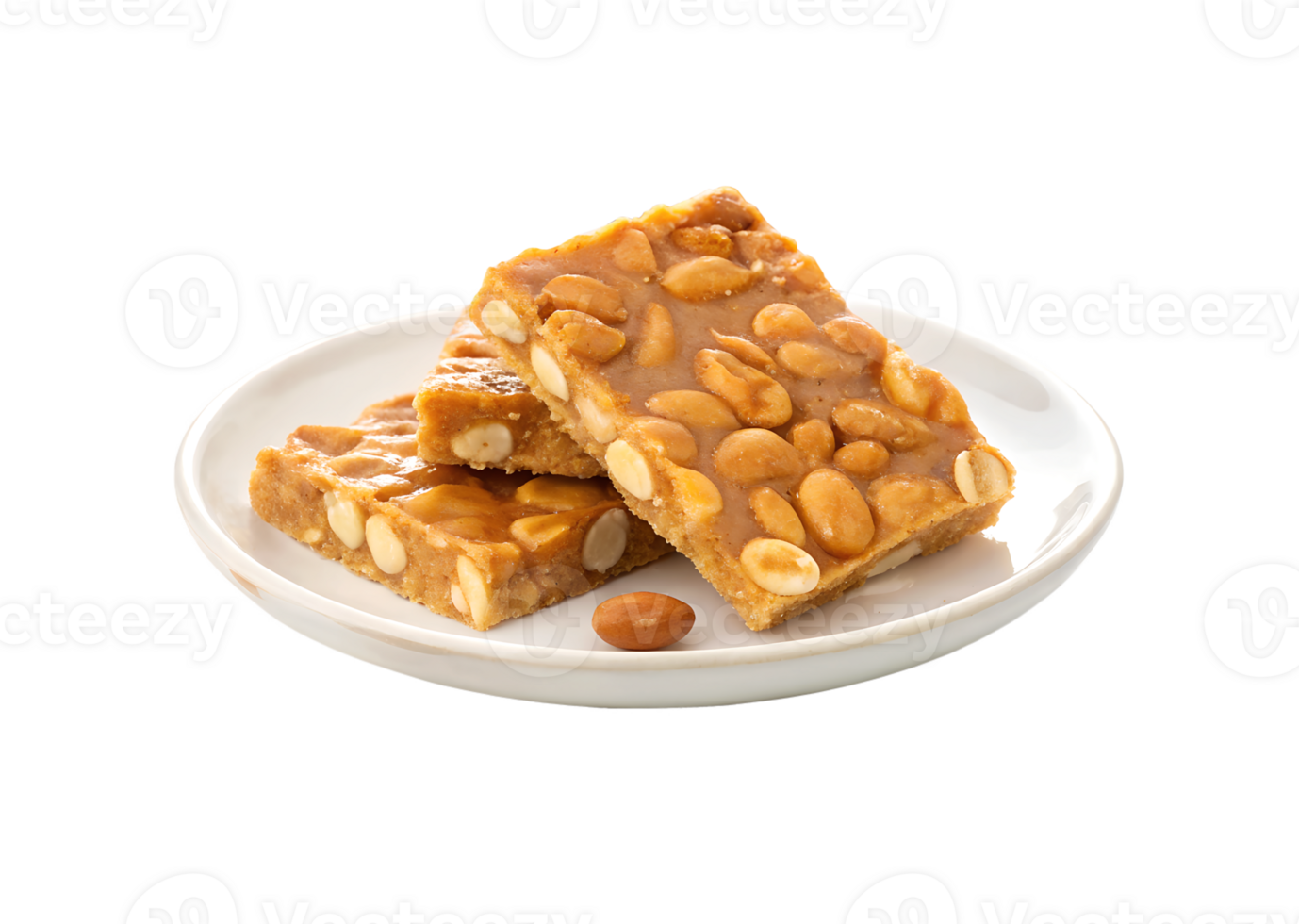 Peanut brittle served on a plate isolated on transparent background png