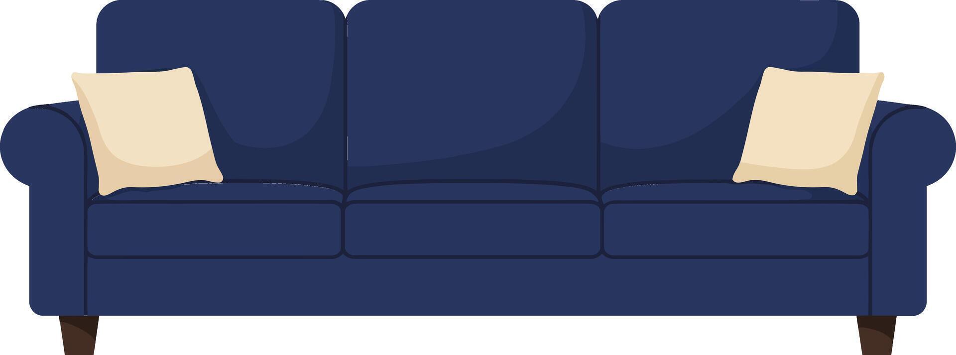 Blue modern sofa with beige cushions minimalist living room furniture design vector