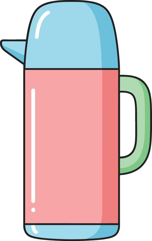Retro style pink and blue thermos flask with green handle isolated on white background vector