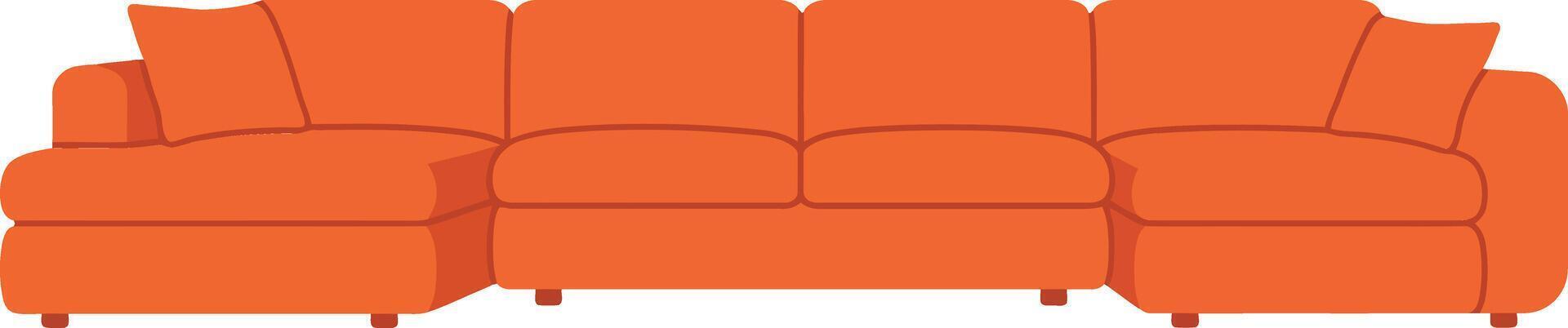 Modern orange sectional sofa with cushions for stylish comfortable living room seating and home decor vector