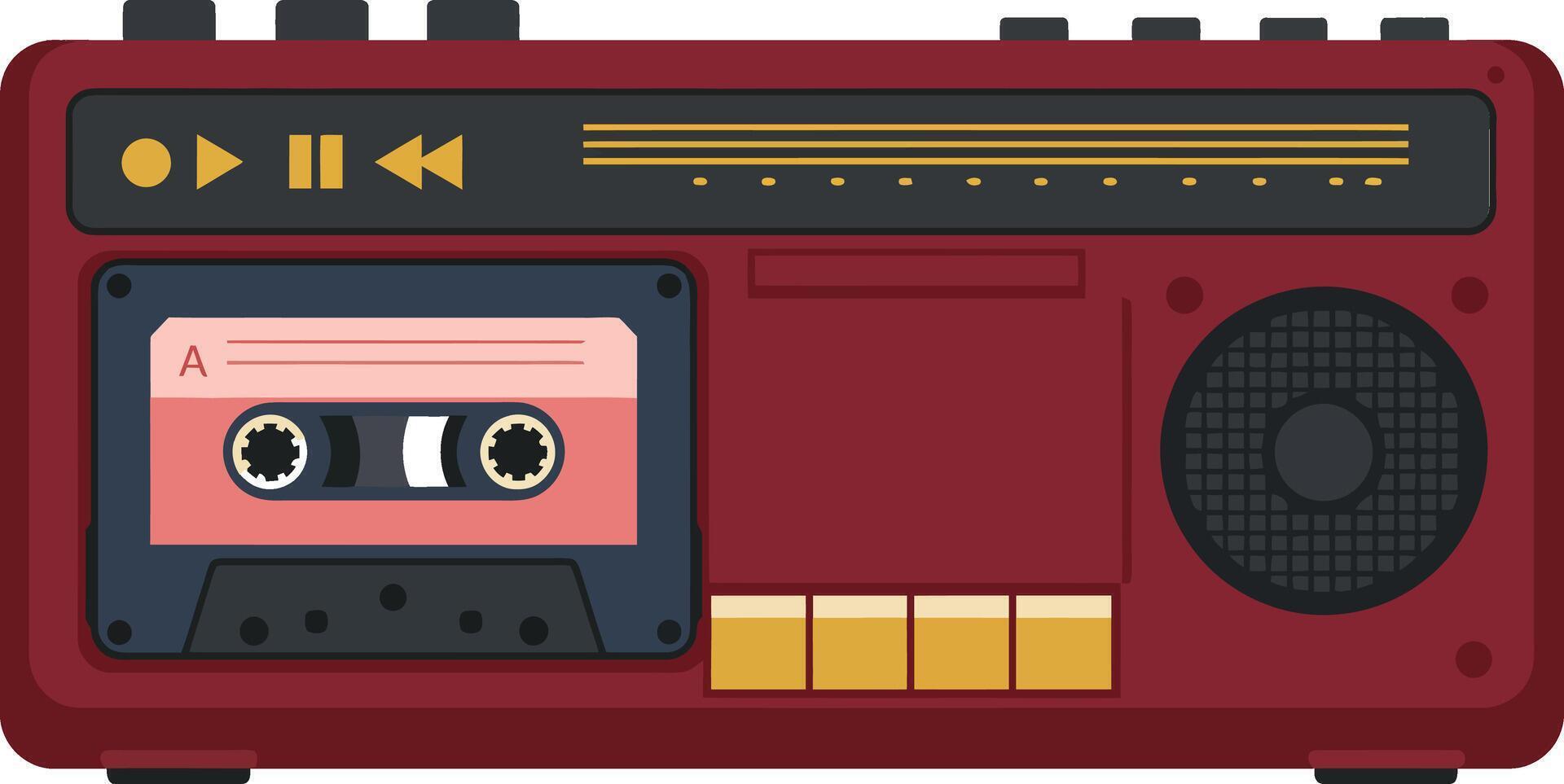 Vintage red cassette tape player with speaker and control buttons retro music device nostalgic sound technology vector