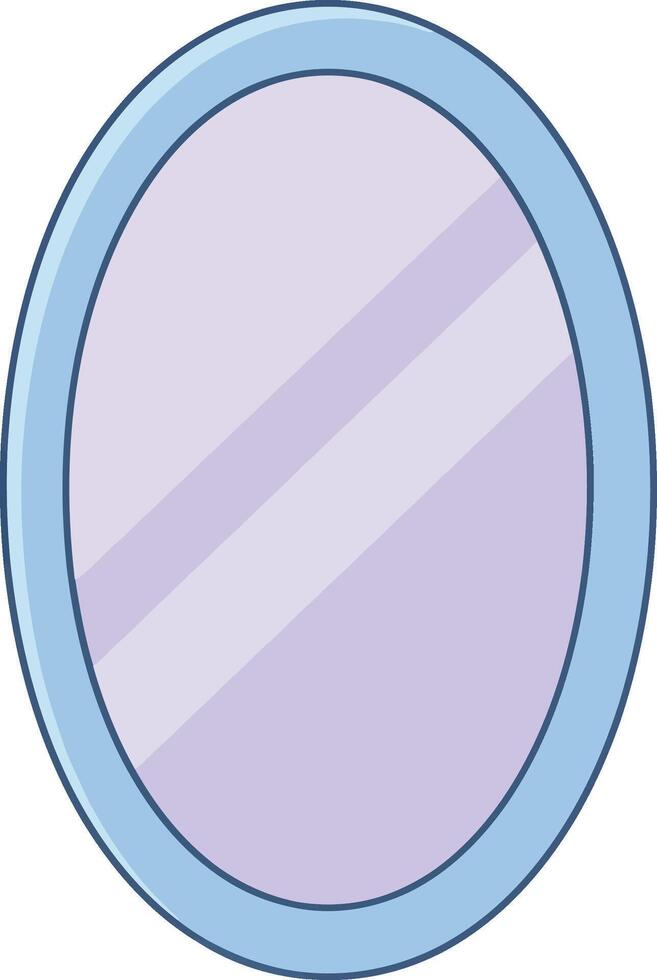 Oval wall mirror with blue frame reflecting light minimalist home decor accessory for interior design vector