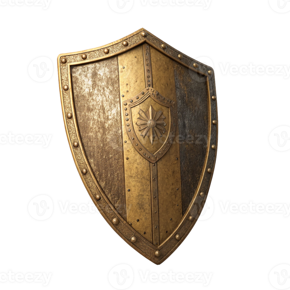 Medieval Golden Bronze Battle Shield Rusty isolated on transparent background png