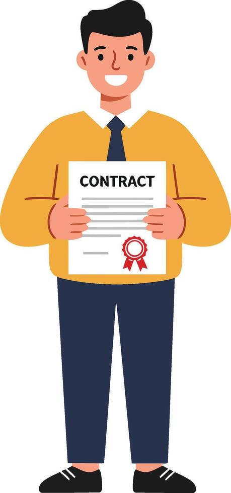 Young man holding contract document smiling in casual outfit standing isolated on white background vector