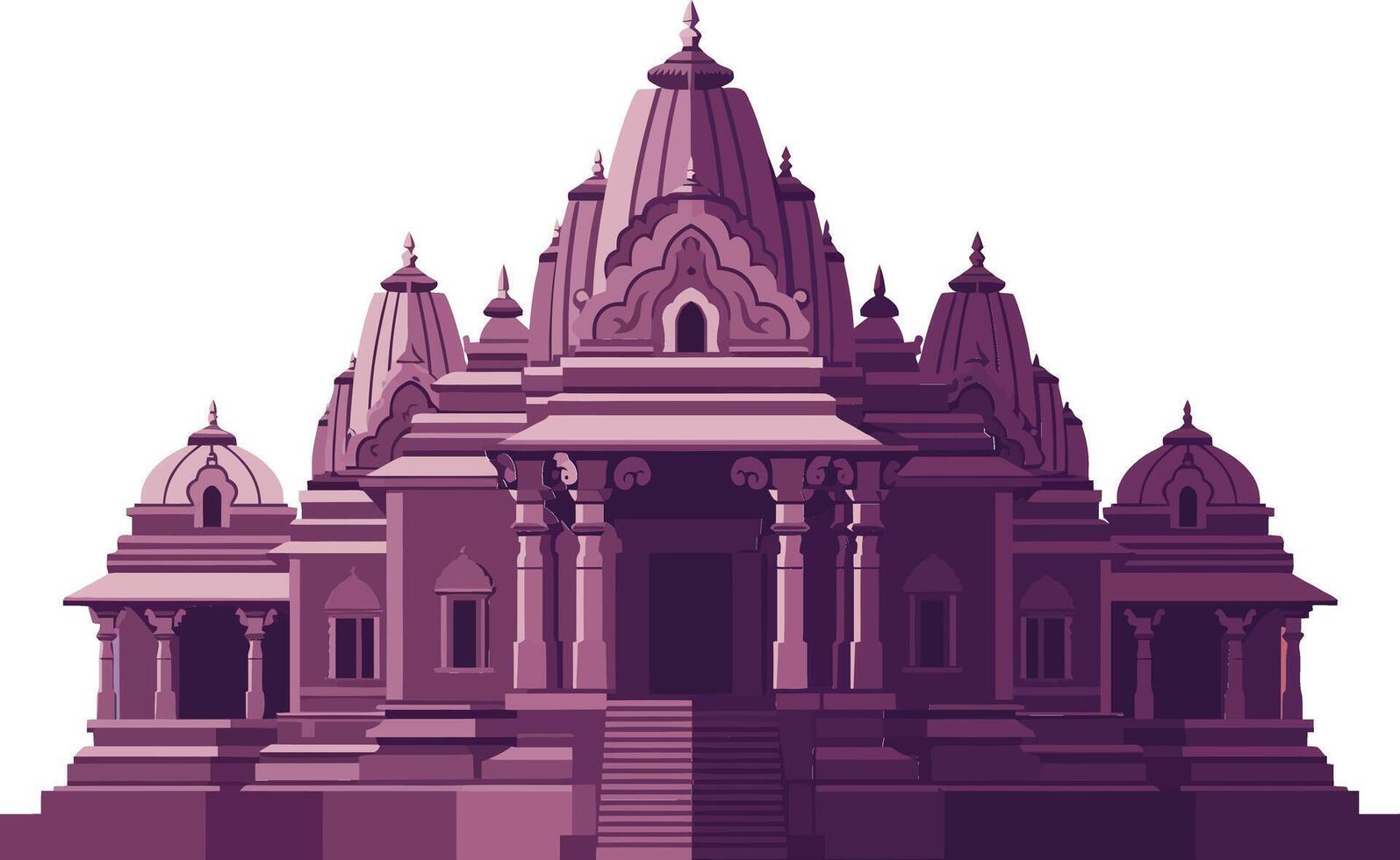 Ancient Hindu temple architecture with intricate carvings and traditional design in purple tones for cultural heritage preservation and tourism promotion vector
