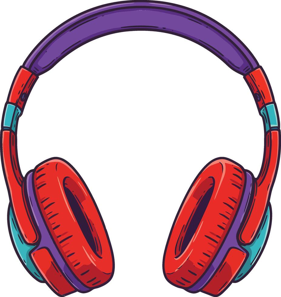 Colorful red and purple headphones with blue accents on white background image vector