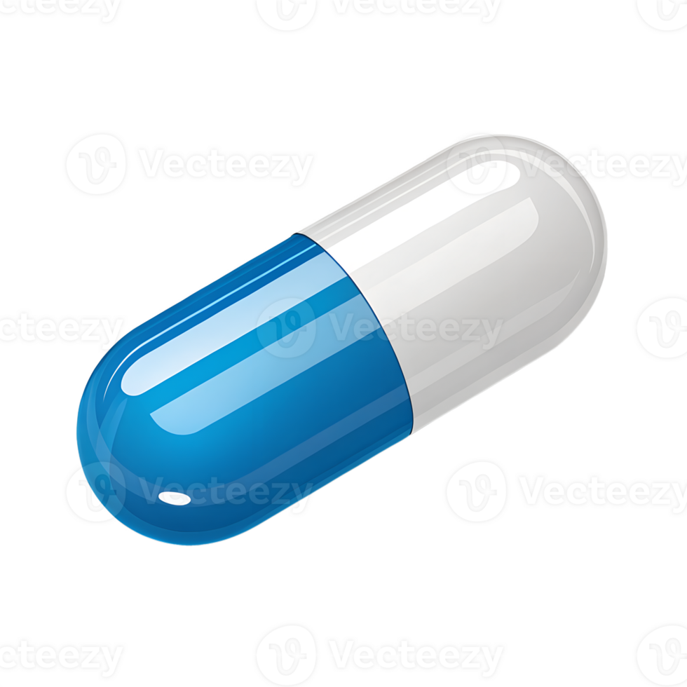 A pill with a blue cap on it png