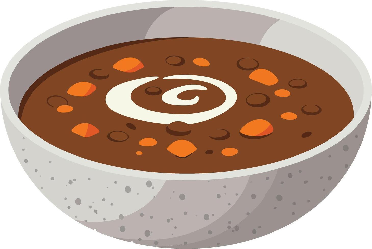 Bowl of creamy chocolate soup with orange garnish in white ceramic dish digital illustration vector