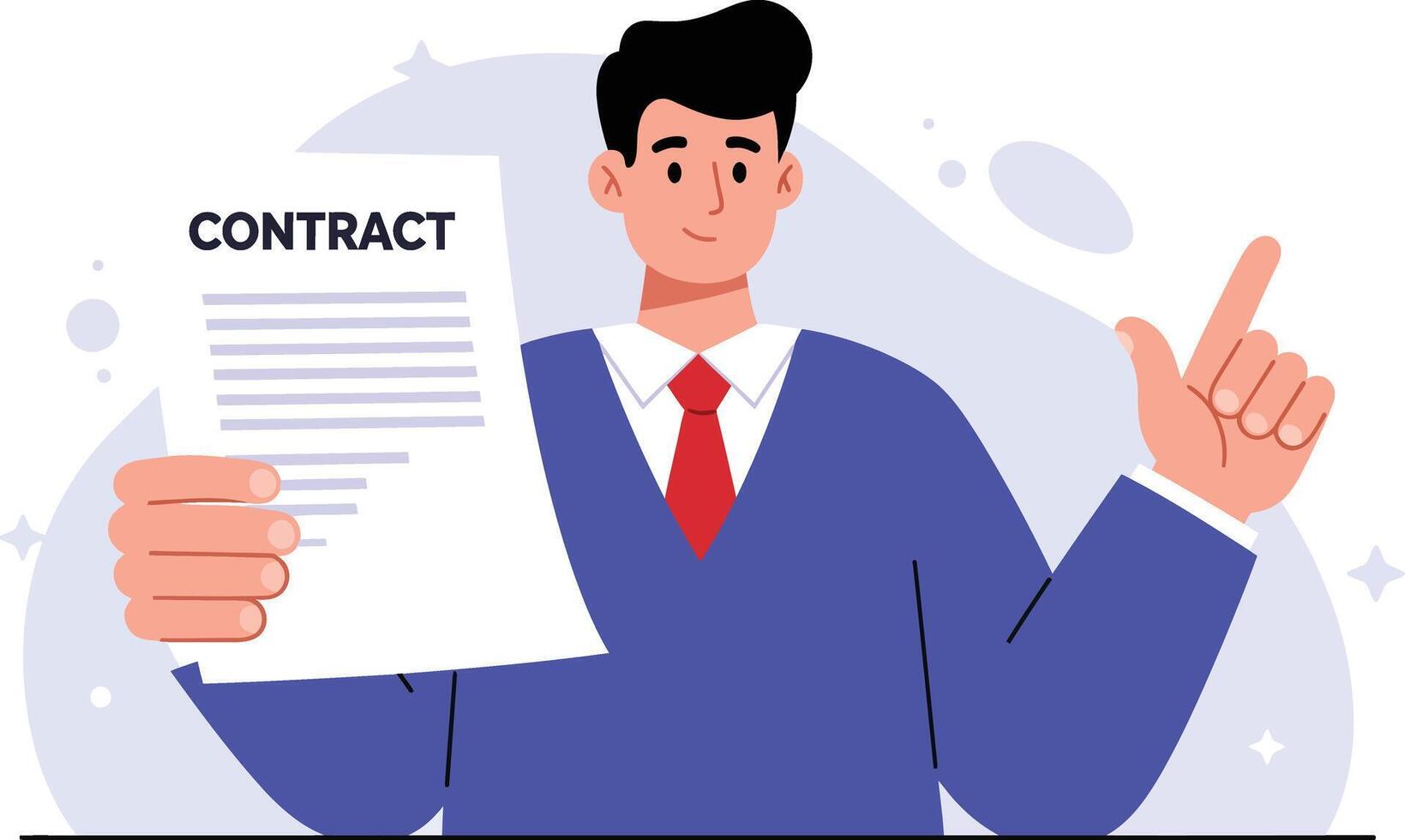 Businessman holding contract and showing approval gesture in professional blue suit with red tie vector