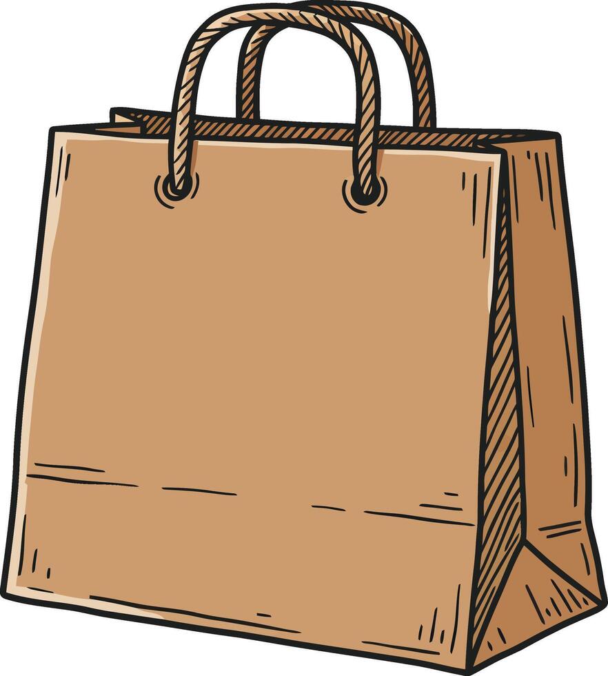 Brown paper shopping bag with rope handles isolated on white background simple retail packaging design illustration vector