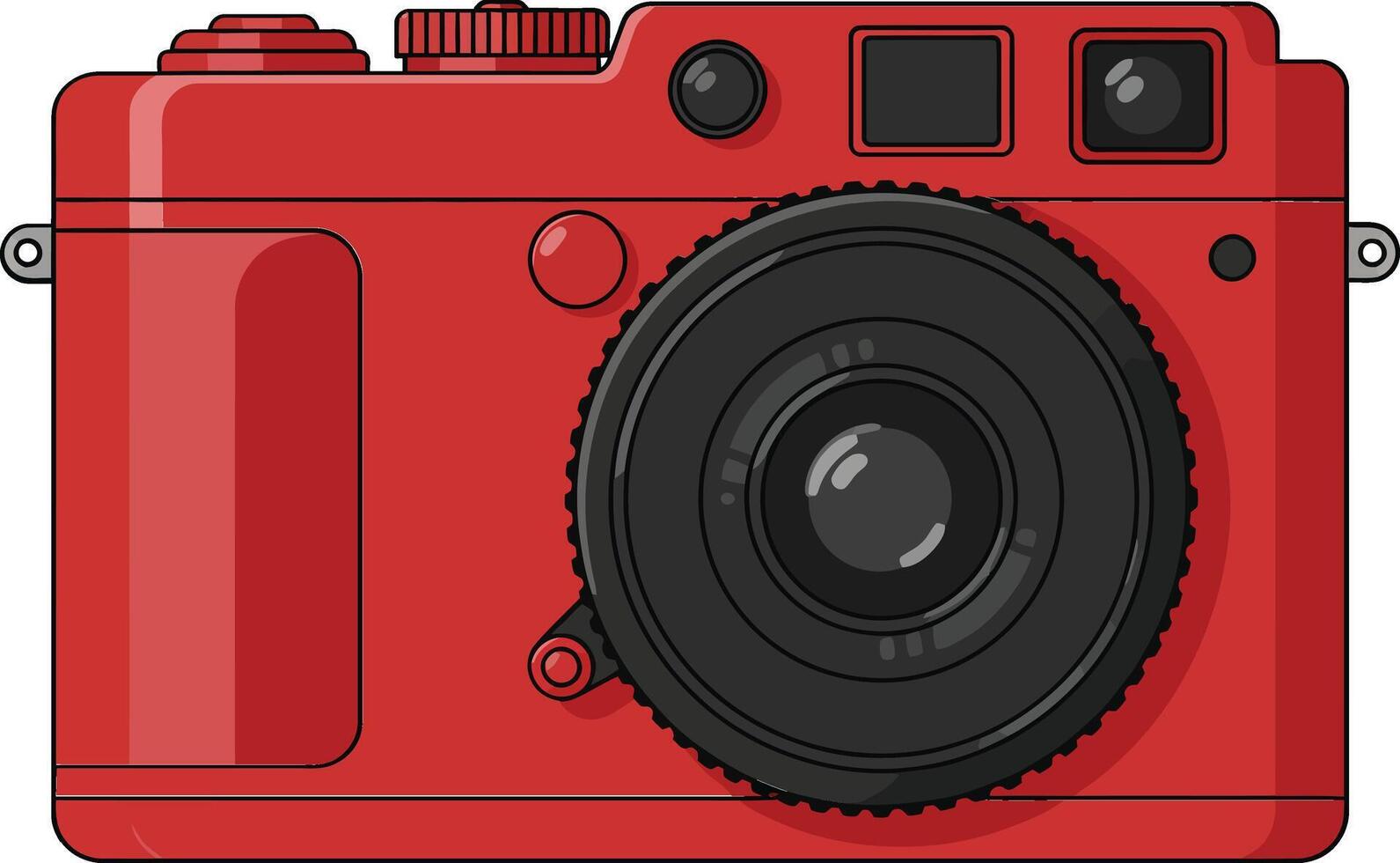 Red vintage style camera illustration with detailed lens and buttons in flat design for photography concept vector