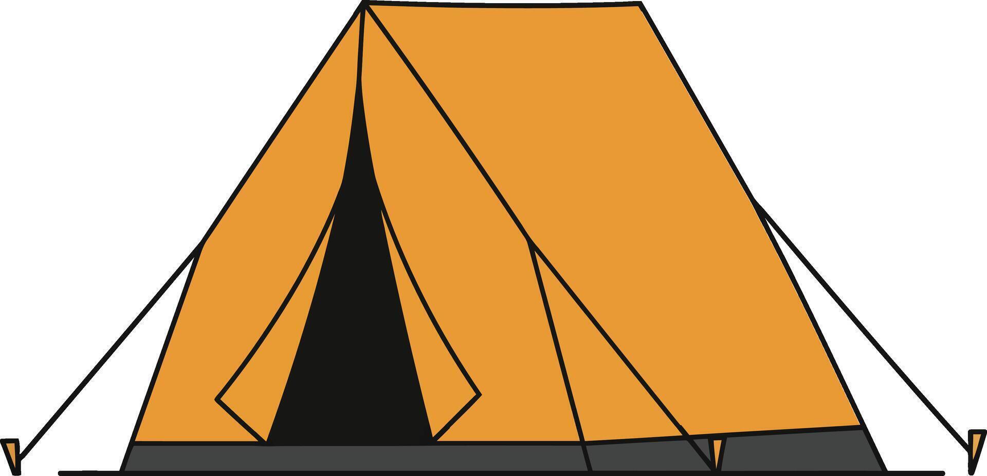 Orange camping tent with black entrance in simple style for outdoor leisure and hiking activities vector