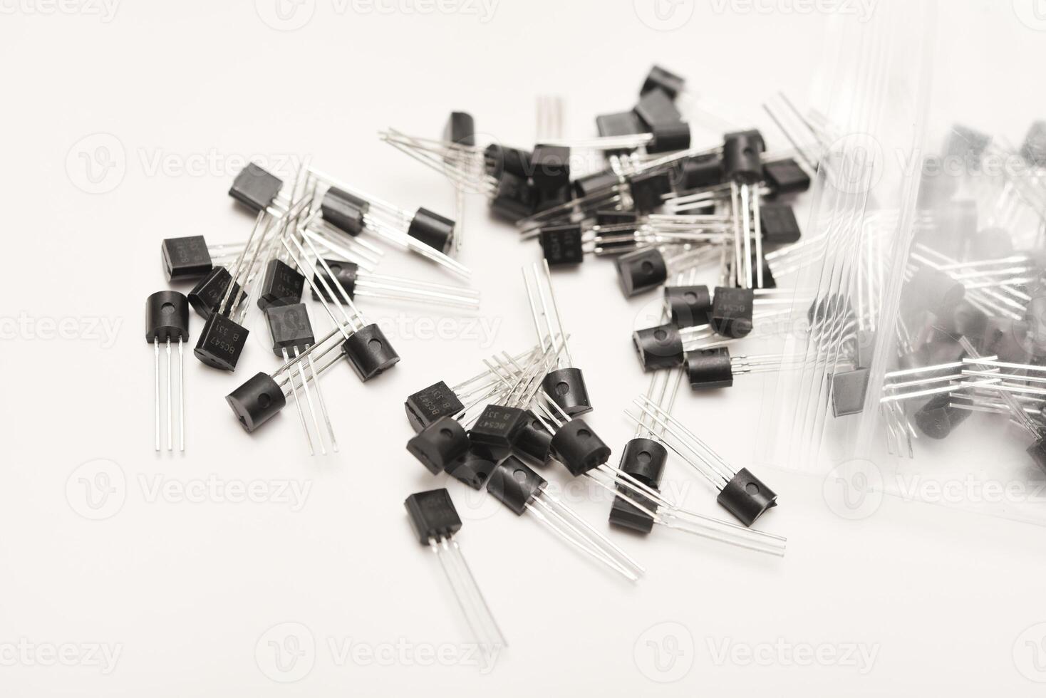 Electronics transistors on white. A bipolar transistor for electronics. photo