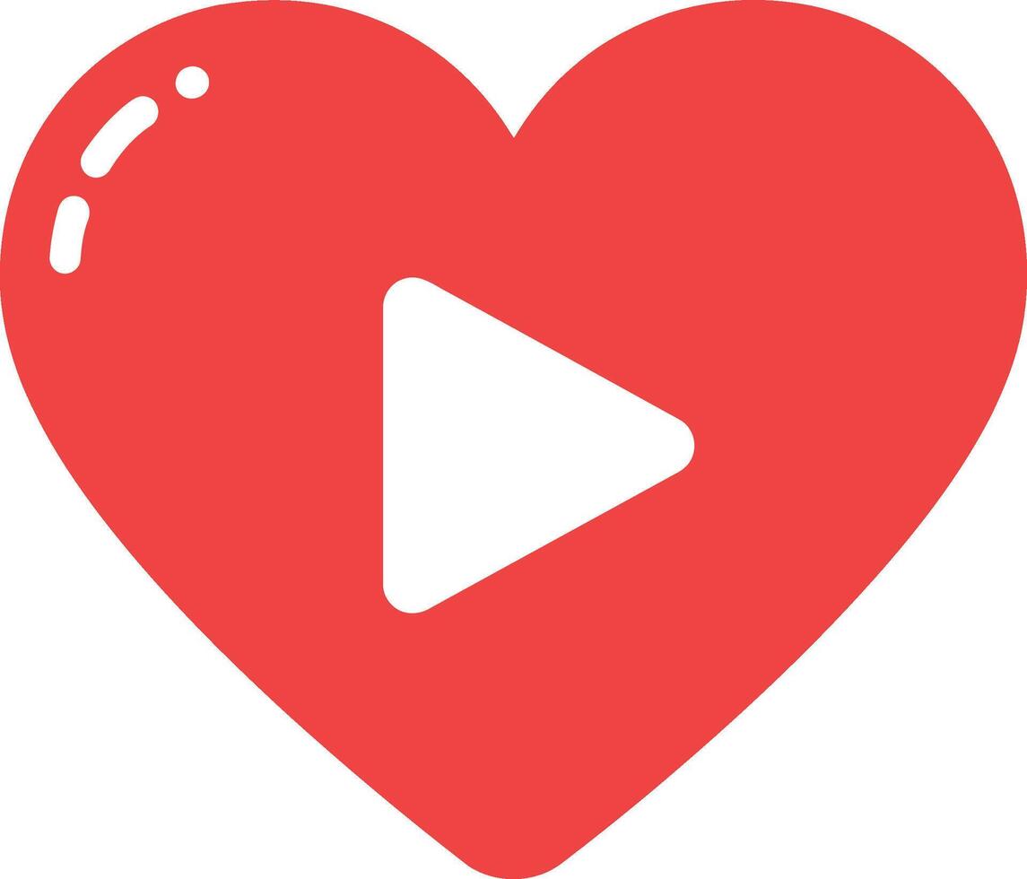 Red heart with white play button symbol representing digital love and media connection icon vector