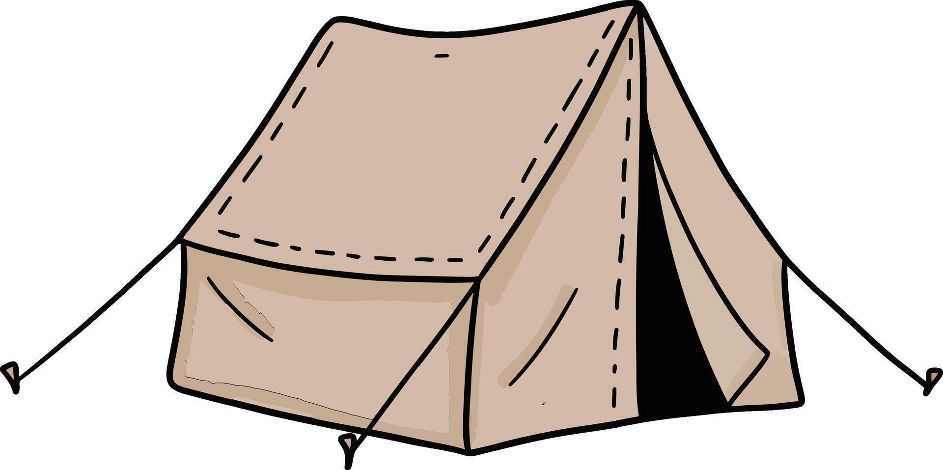 Canvas camping tent with ropes and stakes outdoor equipment for leisure and adventure activities vector