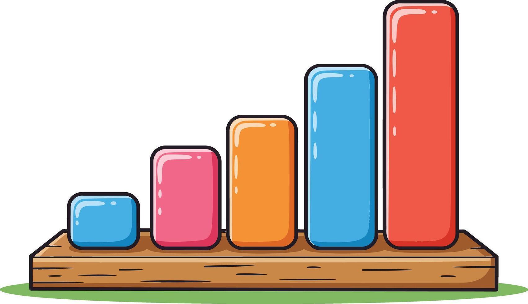Colorful ascending bar chart graph on wooden base for data visualization and comparison vector