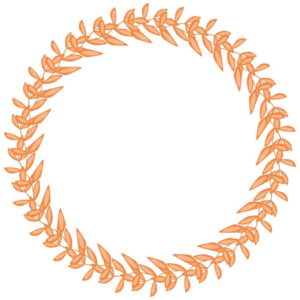 Elegant wreath design featuring a circular arrangement of stylized peachcolored leaves, perfect for invitations, cards, or branding. vector