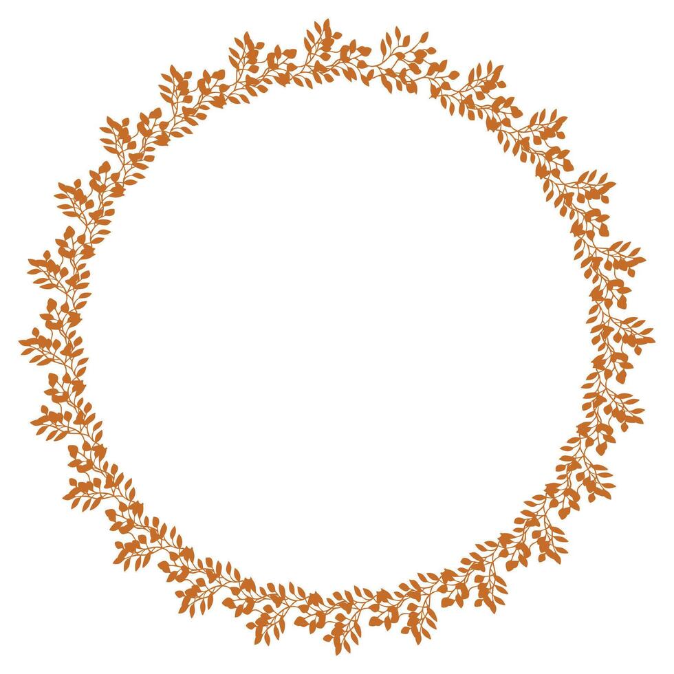 Elegant round frame with a continuous pattern of stylized terracottacolored leaves, perfect for autumnal designs and invitations. vector