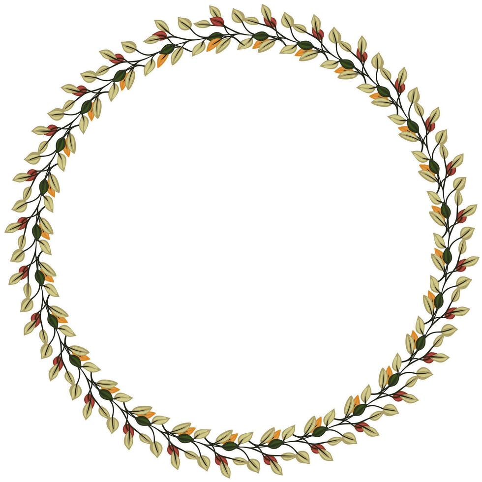 Elegant circular frame with autumnal leaves and berries, perfect for fallthemed designs. vector