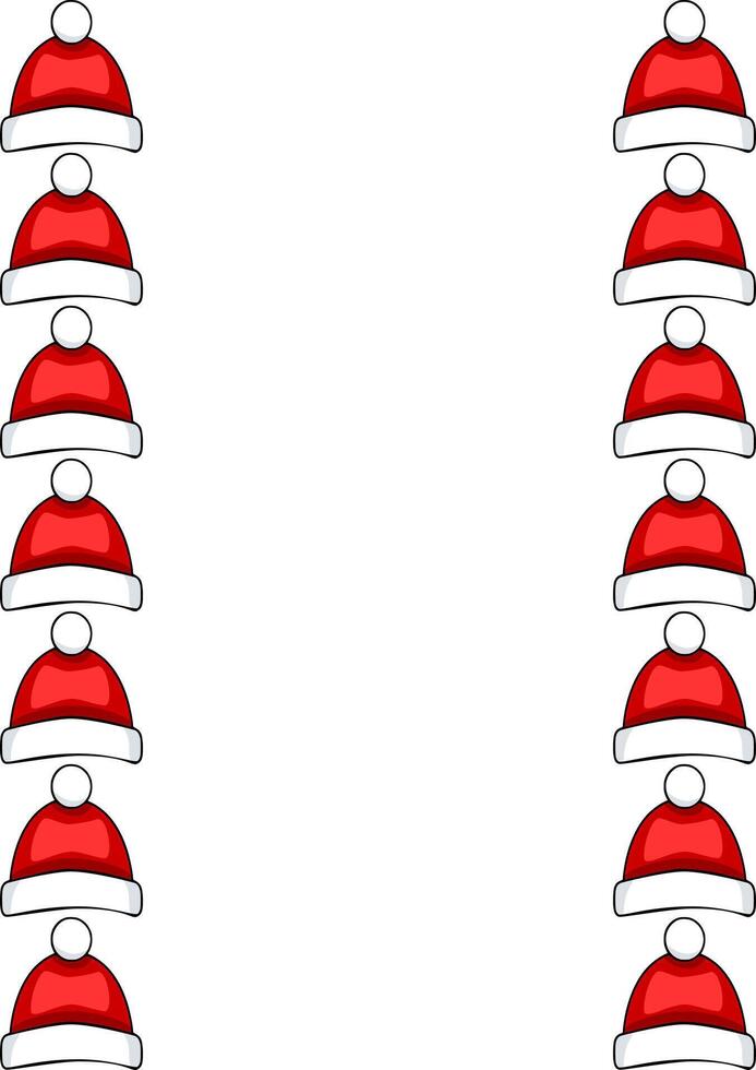 Festive Christmas border design featuring a repeating pattern of cheerful Santa hats in vibrant red and white, perfect for holiday cards or winterthemed projects. vector