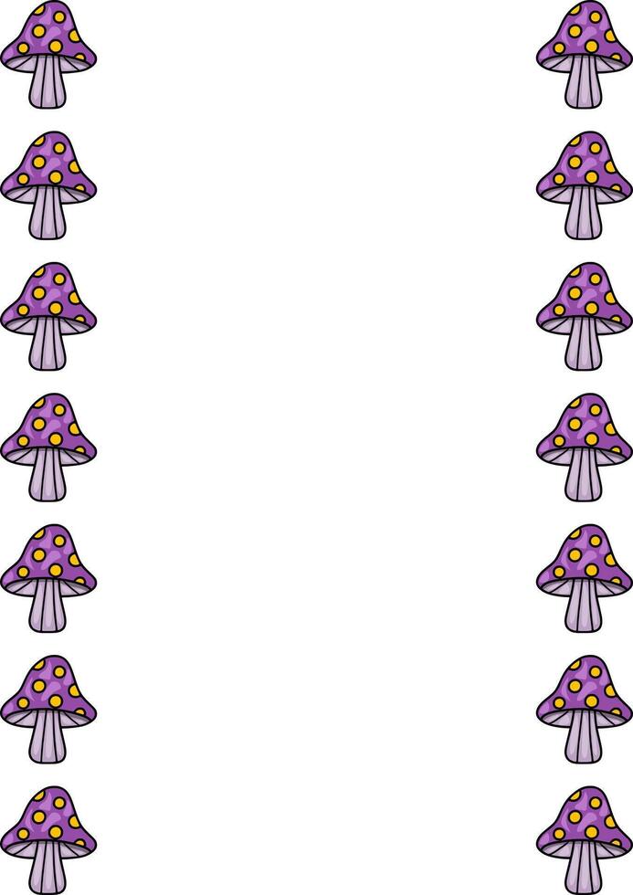 Adorable illustration of a whimsical border featuring a repeating pattern of purple mushrooms with yellow polka dots, perfect for childrens designs or magical themed projects. vector