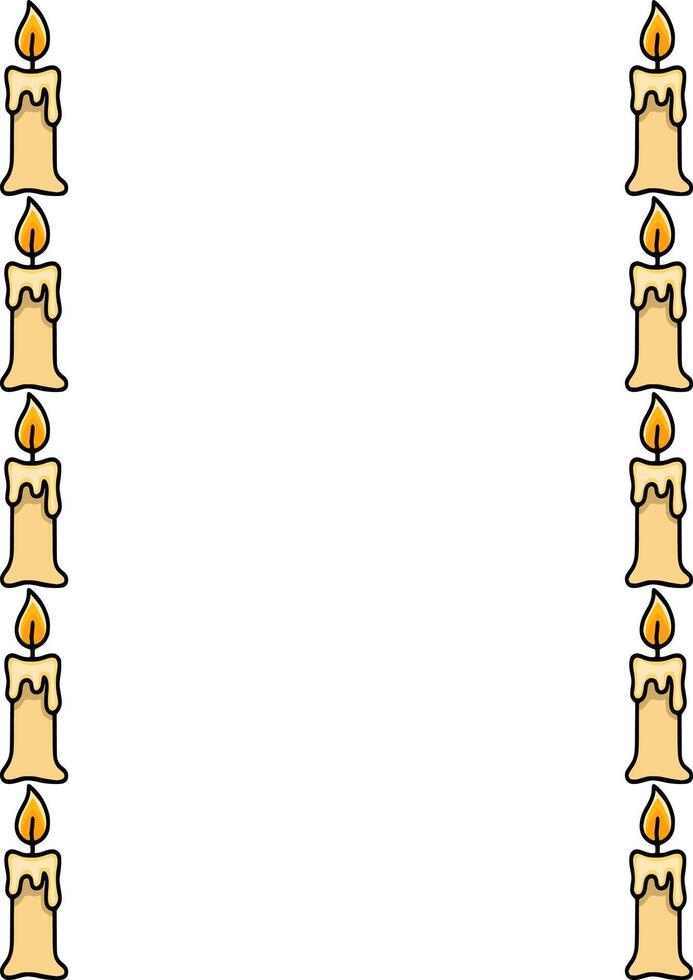 Elegant frame design featuring a repeating pattern of delicately illustrated burning candles with dripping wax, creating a vertical border on a white background. vector