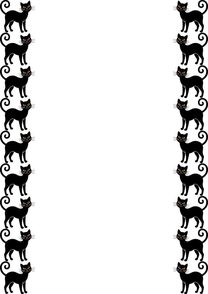 Seamless border design featuring a repeating pattern of cute black cats with curled tails and orange eyes, perfect for Halloween or whimsical designs. vector