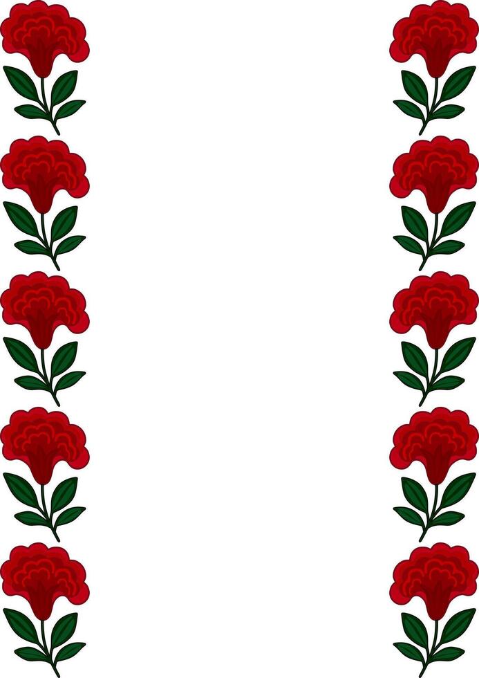 Elegant floral frame with stylized red flowers and green leaves, perfect for invitations, cards, or decorative elements. vector