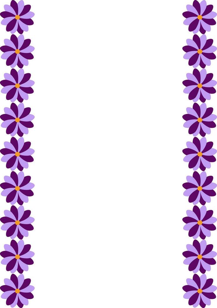 Elegant frame design featuring a vertical arrangement of stylized purple and lavender flowers, perfect for invitations, cards, or web banners. vector