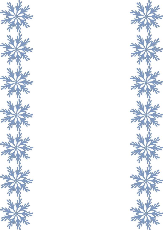 Elegant frame with a vertical arrangement of stylized snowflakes in a muted blue hue, perfect for winterthemed designs or holiday invitations. vector