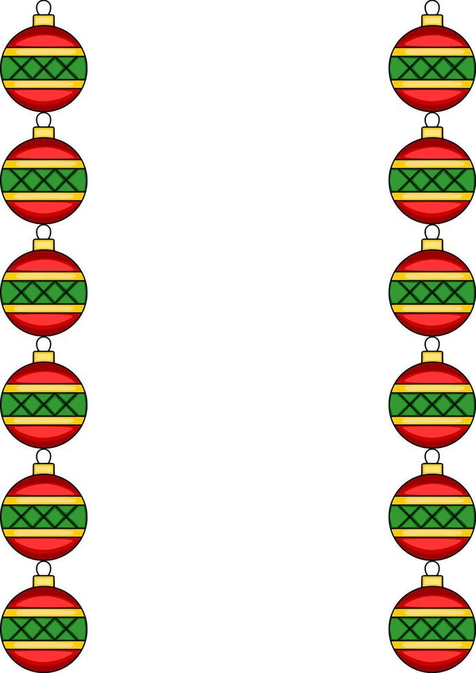 Festive Christmas frame with red and green baubles, perfect for holiday cards or invitations, featuring a clean, minimalist design. vector