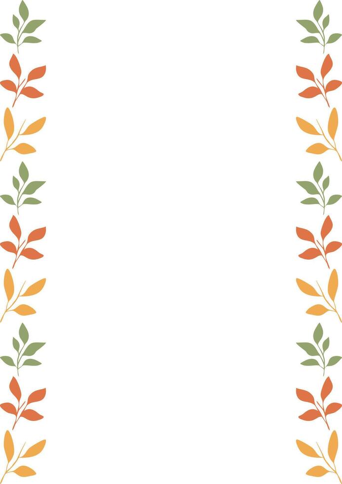 Elegant frame design featuring a repeating pattern of stylized autumn leaves in muted orange, yellow, and green hues, perfect for invitations or cards. vector