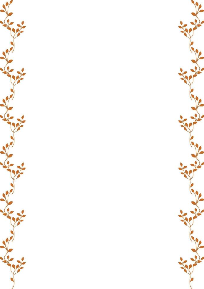 Elegant frame design featuring a vertical arrangement of stylized brown leaves, creating a minimalist and sophisticated border perfect for invitations, cards, or certificates. vector