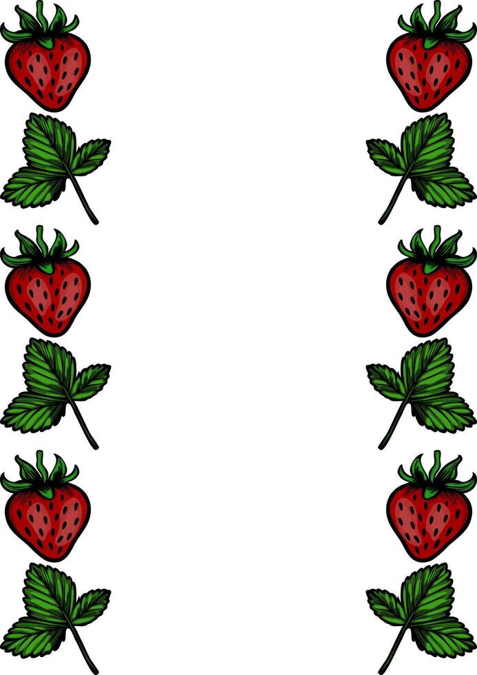 Elegant frame design featuring a repeating pattern of handdrawn strawberries and leaves, perfect for summerthemed projects or foodrelated designs. vector