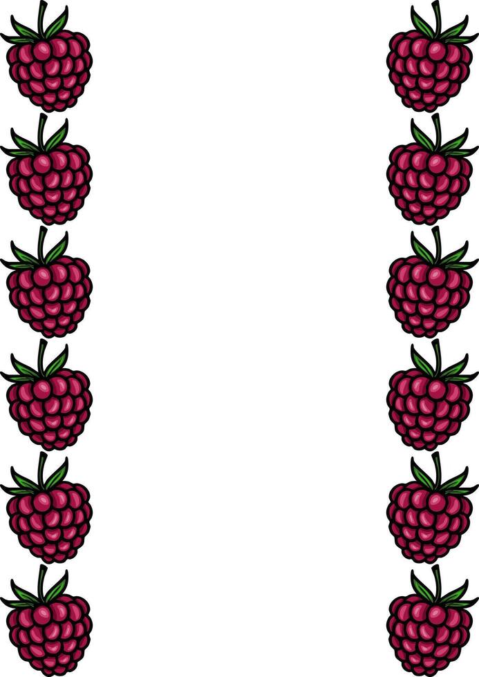 A charming illustration featuring a vertical border design of meticulously detailed raspberries, perfect for adding a touch of summer sweetness to your projects. vector