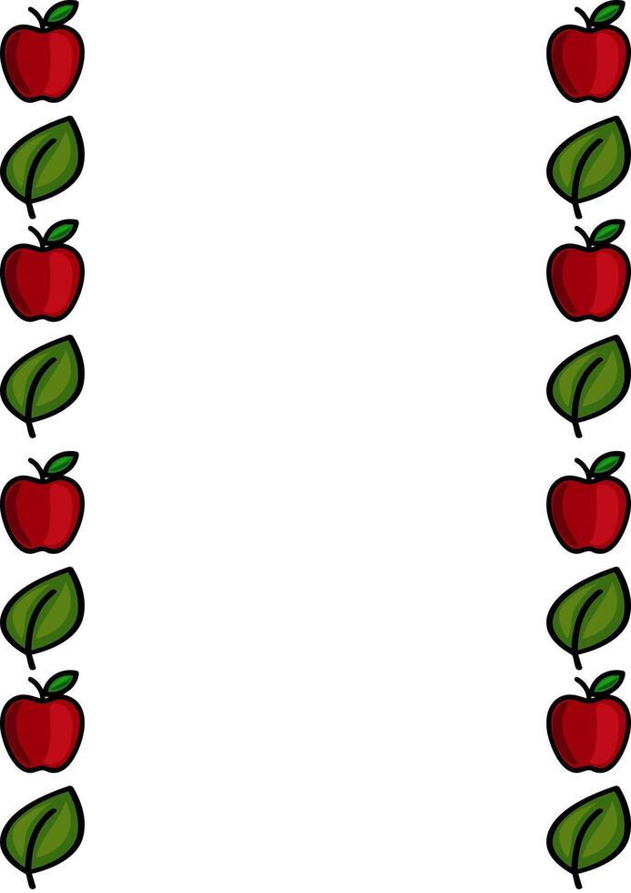Elegant frame design featuring a repeating pattern of red apples and green leaves, perfect for invitations, cards, or banners. vector