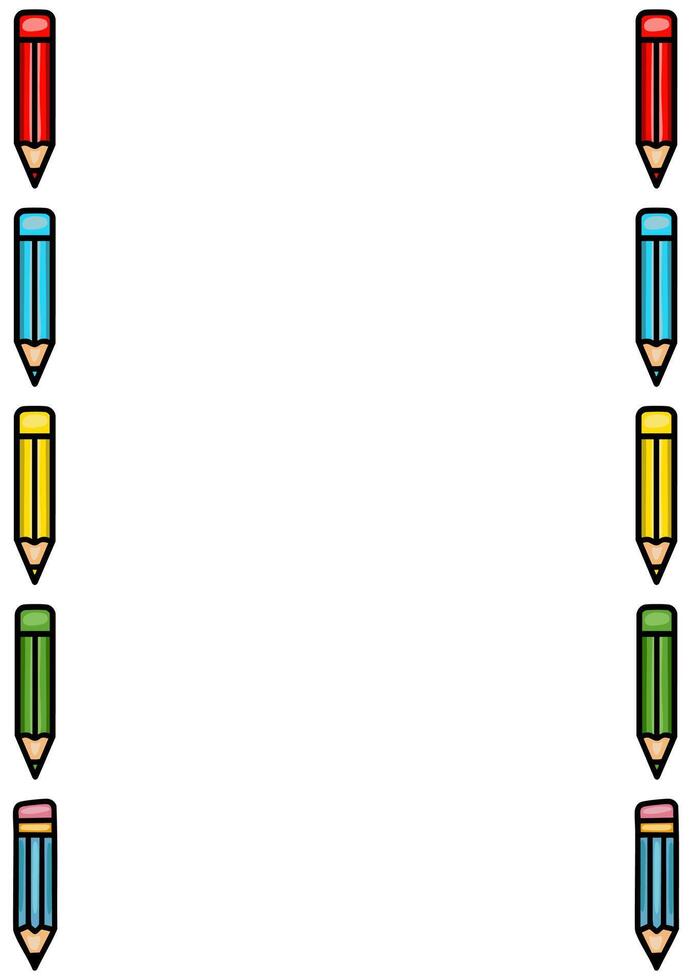 Colorful Pencil Border Frame A vibrant illustration featuring a vertical arrangement of colorful pencils, creating a simple yet eyecatching border perfect for educational designs or... vector