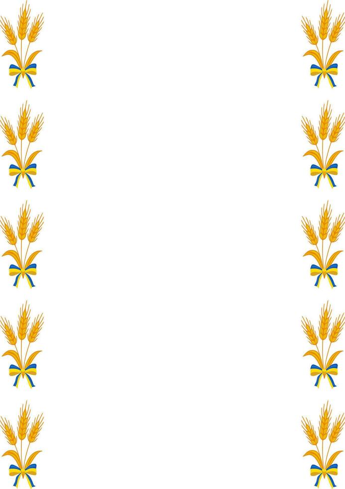 Elegant frame design featuring repeating golden wheat stalks tied with blue and yellow ribbons, perfect for invitations or announcements. vector