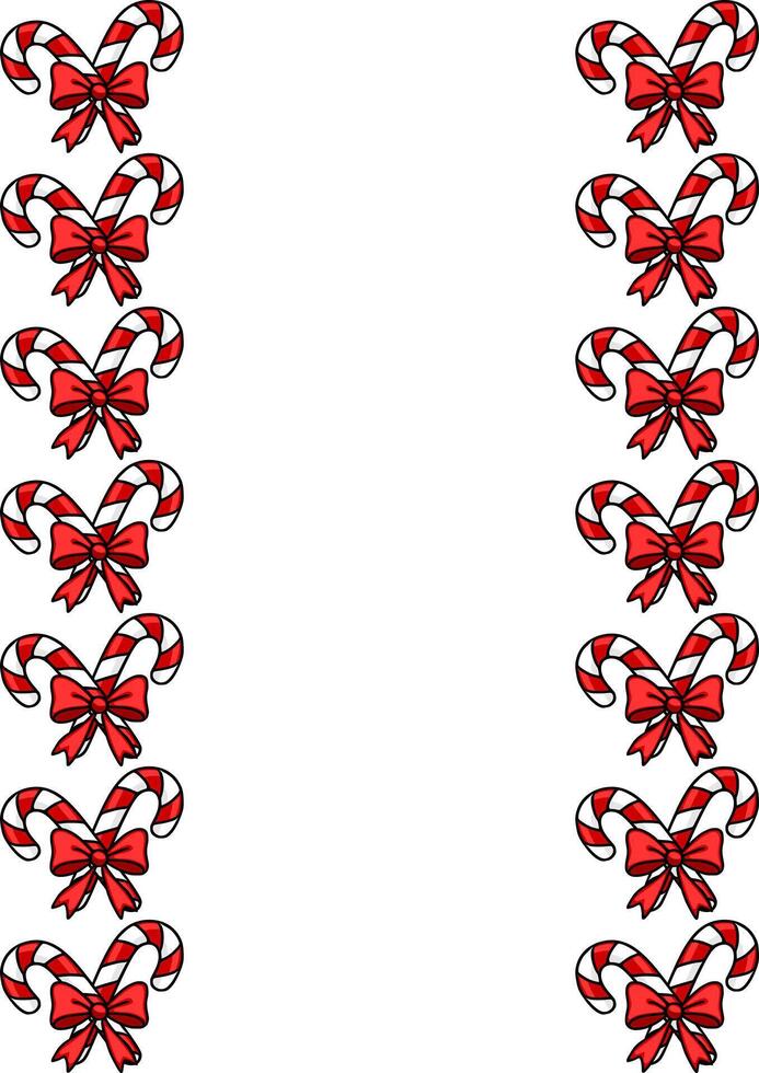 Festive Christmas border design featuring a repeating pattern of candy canes tied with red bows, perfect for holiday cards and invitations. vector