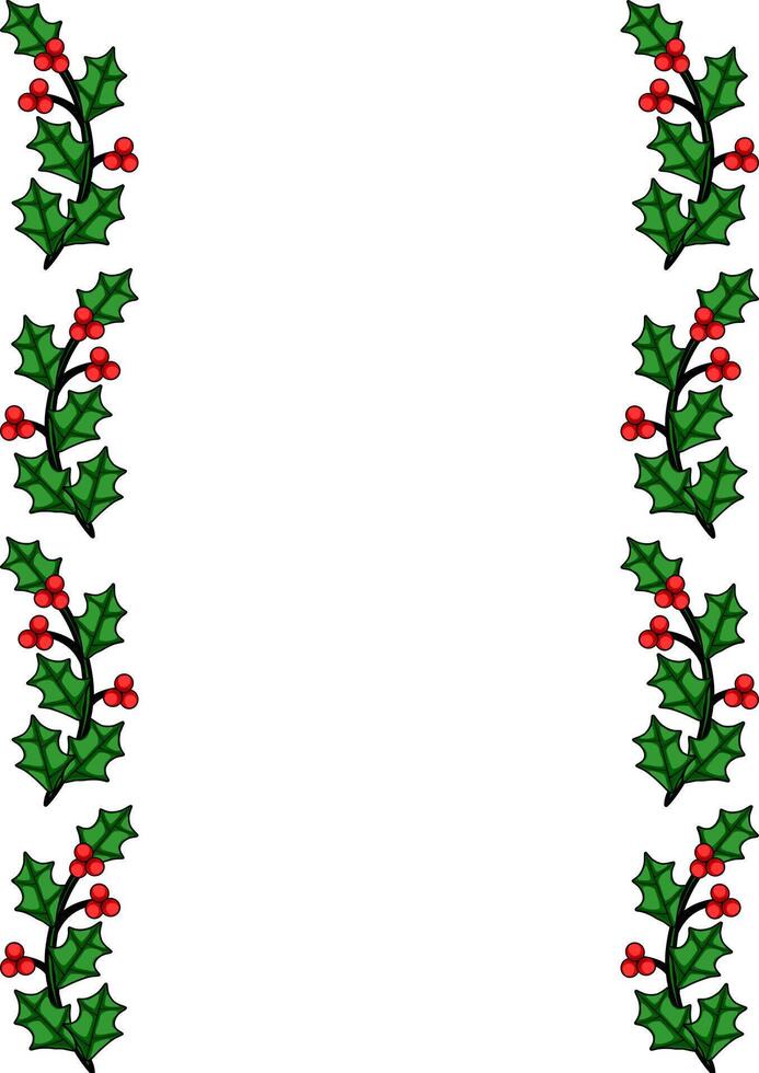 Festive Christmas border design featuring repeating holly branches with red berries, perfect for holiday cards or invitations. vector